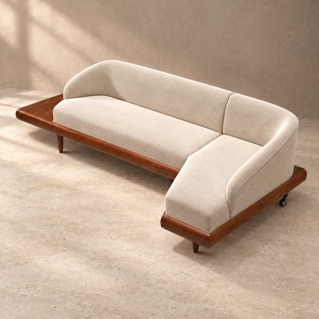 Dallas 4-Seater Modern Sectional Sofa Wooden Base Neutral Upholstered Couch for Living Room