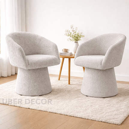 Lumi Modern Barrel Chair with Curved Silhouette and Sculptural Base Ideal for Living Room Lounge or Dining Spaces