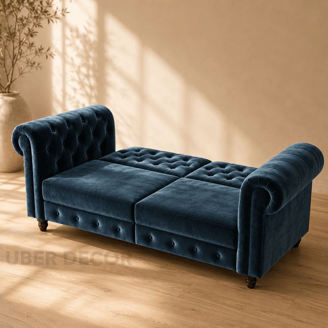 London 89" Futon Sofa- Classic Tufted Chesterfield Style Futon Sofa