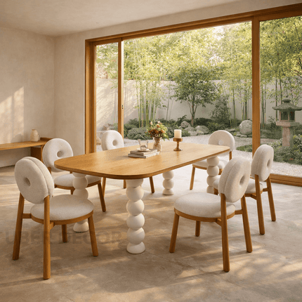 Nora Sphere Oval Dining Table Contemporary Scandinavian Design Natural Premium Wooden Top with White Ball Legs Ideal for Dining Room