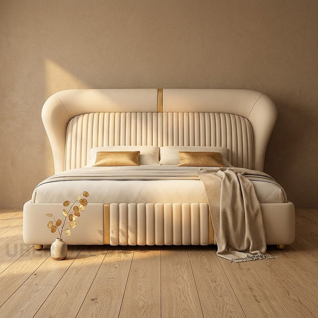 Velvarest Luxe Fluted Bed – Art Deco Headboard for Chic Bedroom Spaces