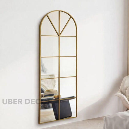 Cathedral Arched Window Mirror – Full-Length Iron Frame Wall Mirror for Living Room, Bedroom, and Entryway Decor