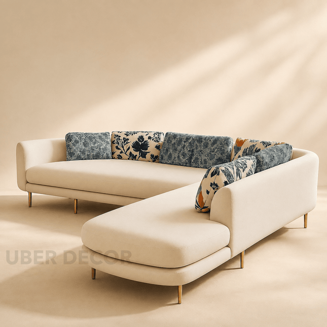 Preston Contemporary L Shaped Sofa with Floral Backrest and Lounger for Living Room