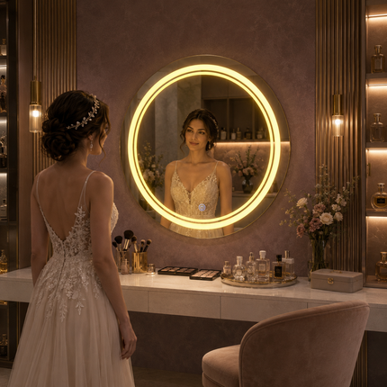 Reflecia Round Cirlce Design led mirror front or back lit  touch button frameless bathroom vanity mirror