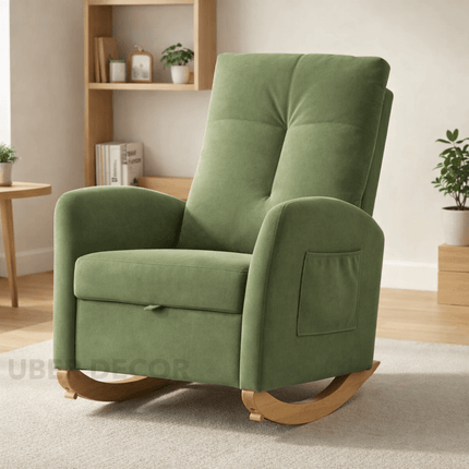 Vayra- Accent Rocking Chair with High Back Wooden Rocking Legs for Bedroom, Living Space
