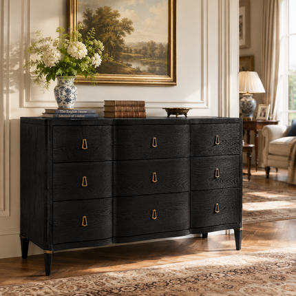 Lusanne Curved Front 9-Drawer Mid-Century Modern Cabinet for Living Room, Bedroom & Entryway
