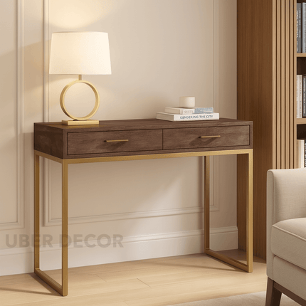 Bruno Frame Console Table – Wood Top with Dual Drawers & Sleek Base Modern Entry Accent
