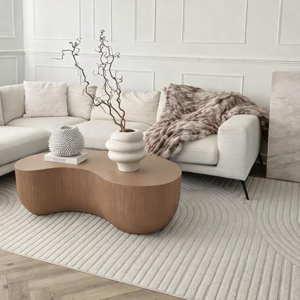 Rokel Organic Sculpt Coffee Table Contemporary Minimalist Wabi Sabi European Designer Ribbed Center Table Custom Finish for Luxury Seating Area