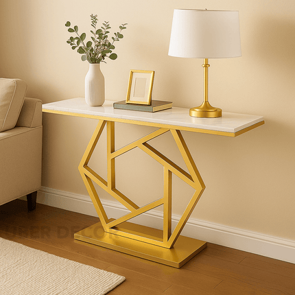 Orion Crest Side Table – Custom Black or White Marble Top with Gold Geometric Base Mid‑Century Glam Accent For Entryway & Hallway