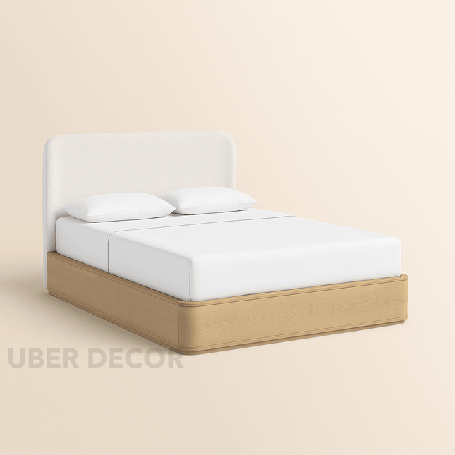 OakGlide Minimalist Platform Customisable Bed with Upholstered Headboard for Contemporary Bedrooms
