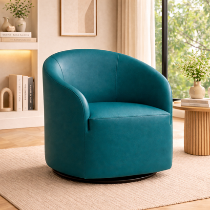 Evania Accent Chair- 32" Wide Upholstered 360 Revolving Swivel Barrel Armchair for Living Room