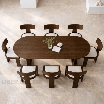 Waldenarc Oval Dining Table Mid Century Modern Scandinavian Japandi Design Wooden Finish Sculptural Panel Base Dining Table for Dining Room