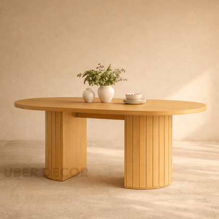 Balen Dining Table Modern Scandinavian Design Slatted Dual Pedestal Wooden Dining Table for Dining Room