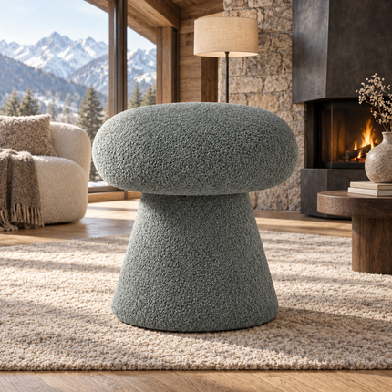 Button Mush Mushroom Ottoman Stool – Ready to Dispatch Modern Boucle Pouffe for Living Room