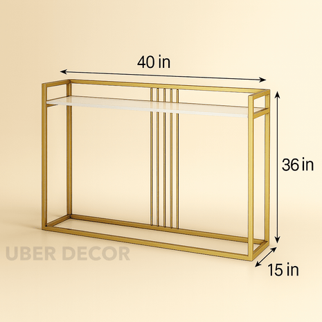 Stratus Slim Console Table – Custom Marble Top in Black or White with Vertical Accent Detailing - Uber Decor