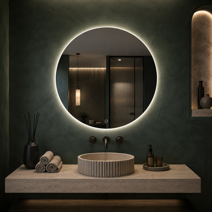 Circlia round led mirror front or back lit touch button frameless bathroom vanity mirror