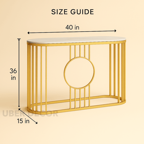 Astraform Console Table – Custom Marble Top with Gold Linear Frame Mid‑Century Modern Entryway Accent - Uber Decor