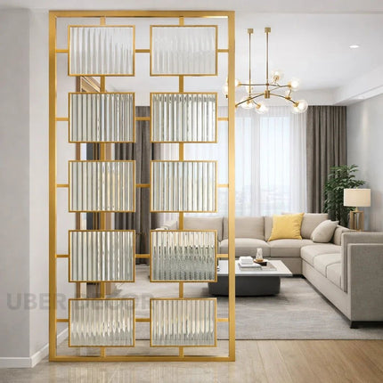 RINZO Glass And Stainless Steel Room Divider Glass Partition For Dining Area Living Room And Open Interiors