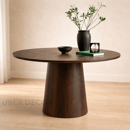 Brindlewood Round Dining Table Mid Century Modern Scandinavian Japandi Design Solid Wood Finish Pedestal Base Dining Table for Dining Room
