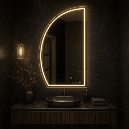 Mabel Asymmetrical LED Mirror – Frameless Wall Hanging Mirror with either Front or Back Lit for Vanity & Bathroom