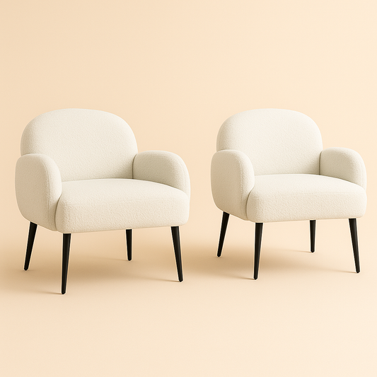 Mirena Modern Wide Base Boucle Armchair with Curved Back, Armrests and Metal Legs