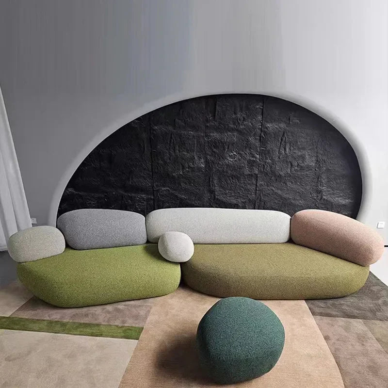 Cobblestone Pebble Curved Fabric Sofa – Artistic Rock-Inspired Modular Design Sofa Set for Living Room