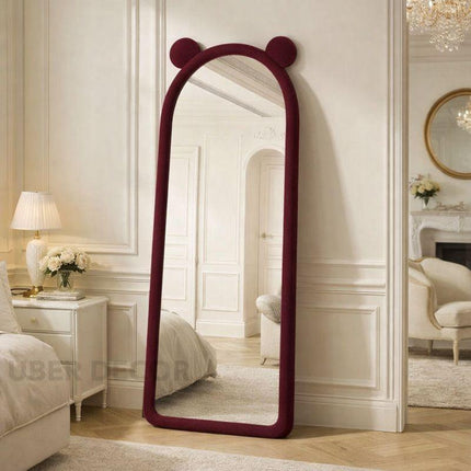 Mickey Ears Upholstered Full-Length Floor Mirror- Cute Bunny Ears Mirror for Kids or Girls Bedroom