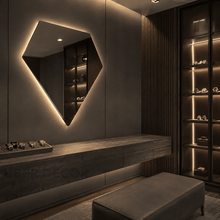 Gemma Diamond-Shaped LED Mirror – Frameless Wall Hanging Mirror with either Front or Back Lit for Vanity & Bathroom