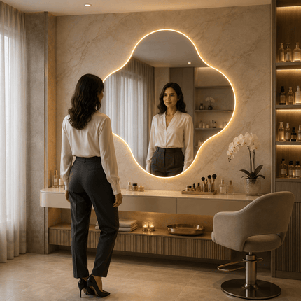 Tulip LED Vanity Mirror with Four Petal Design Frameless Front or Back Lit Wall Decor for Modern Interiors