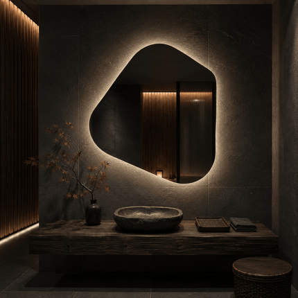 Veda Organic Frameless LED Wall Mirror with Front or Back Lit for Bathroom Vanity and Modern Interiors