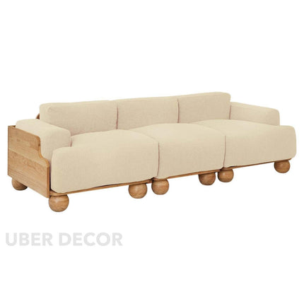 Medford 3-Seater Sculptural Sofa Modern Wooden Base Couch with Oversized Sphere Legs