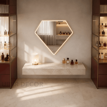 Gemma Diamond-Shaped LED Mirror – Frameless Wall Hanging Mirror with either Front or Back Lit for Vanity & Bathroom