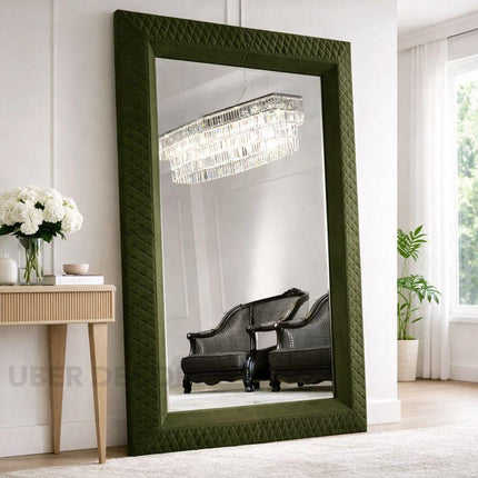 Cambridge Classic Tufted Full-Length Rectangular Upholstered Bedroom Mirror- Luxury Mirror