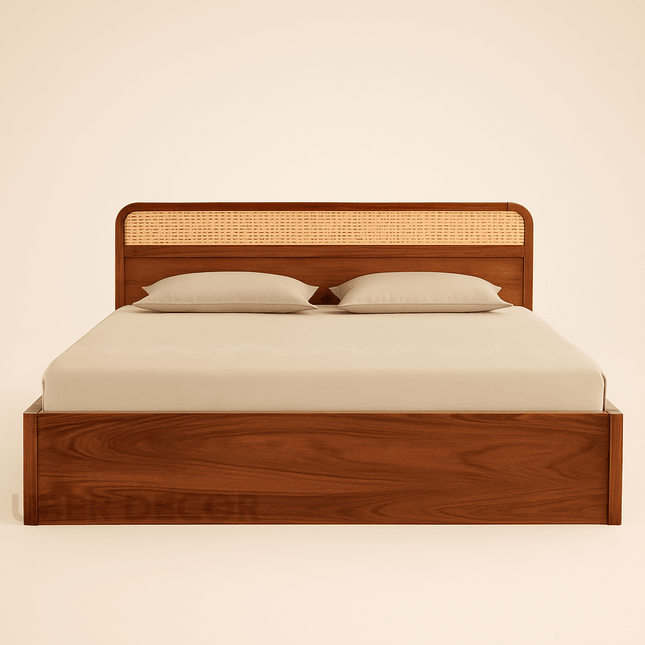 TeakCrest Modern Rattan Storage Platform Customisable Bed for Guest Rooms