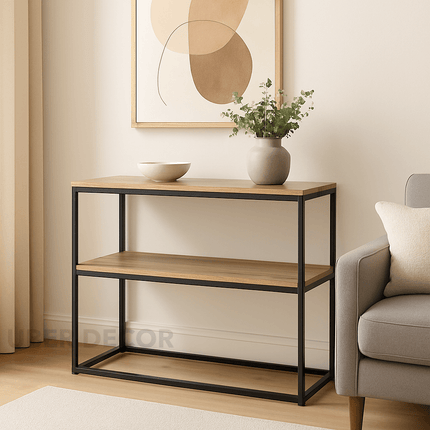 Sierra Urban Edge Console Table – Reclaimed Wood Top on Minimalist Black Metal Frame Mid‑Century Industrial For Hallway & Entryway Accent