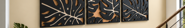 Tropical Leaf Trio Boho Wooden Wall Art Set of 3 – Botanical Panels