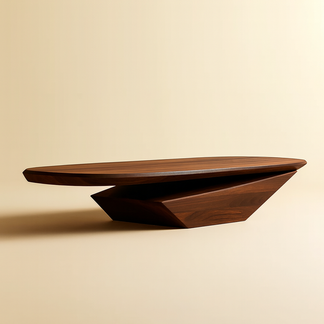 Colorado River Coffee Table, Modern Sculptural Wooden Center Table with Geometric Base for Living Room
