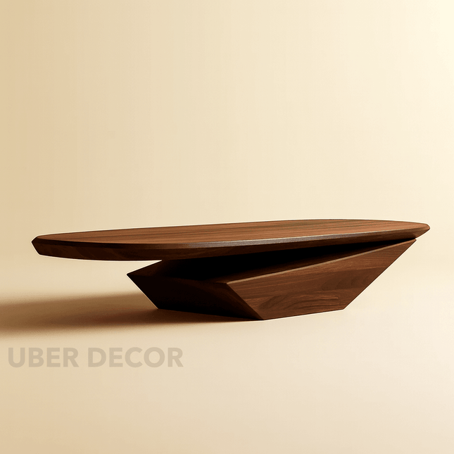 Colorado River Modern Sculptural Wooden Center Table with Geometric Base for Contemporary Living Rooms - Uber Decor
