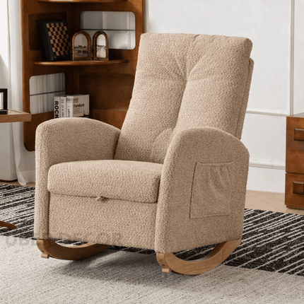 Vayra- Accent Rocking Chair with High Back Wooden Rocking Legs for Bedroom, Living Space