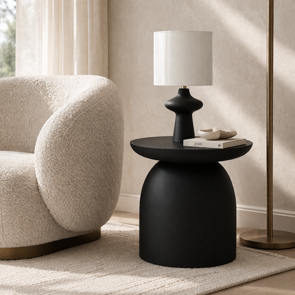 Alba Dome – Custom Sculptural Dome Base Side Table in Japandi Scandinavian Mid Century Modern Style for Living Room or Bedroom