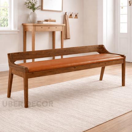 Deccan Luxe Solid Wood Contemporary Curved Back Bench Customisable Modern Classic Seating for Dining Living Bedroom and Entryway