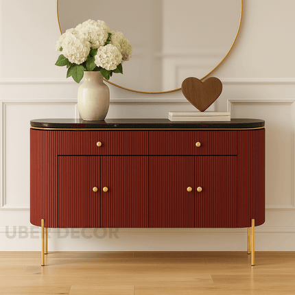 NovaLine Console Table – Custom Marble Top with Fluted Front & Multiple Storage Drawers Mid‑Century Modern Entryway Accent