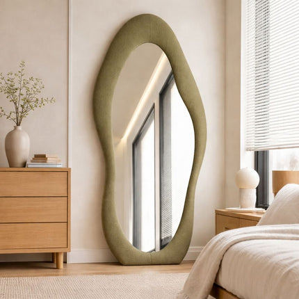 Modern Wavy Edge Full Length Standing Mirror-Large Sized Aesthetic Unique Stylish Mirror for Bedroom