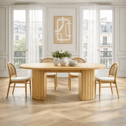 Balen Dining Table Modern Scandinavian Design Slatted Dual Pedestal Wooden Dining Table for Dining Room