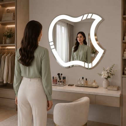 Miravelle Apple-Shaped Frameless Front or Backlit LED Mirror For Bathroom Vanity or Makeup Room