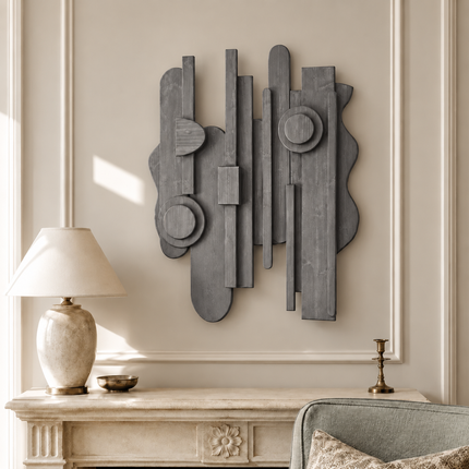 Linear Rhythm Sculptural Wooden Wall Art – Modern Vertical Relief for Living Room