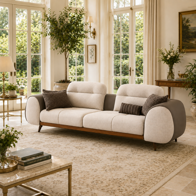 Vancouver Luxury Modern Sofa with Rounded Armrests and Minimalist Designer Couch for Living Room