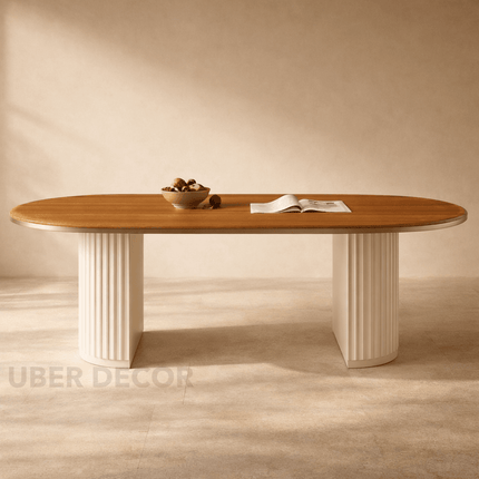 Oakridge Oval Dining Table Scandinavian Japandi Mid Century Modern Design Wooden Top Fluted Pedestal Base Dining Table for Dining Room