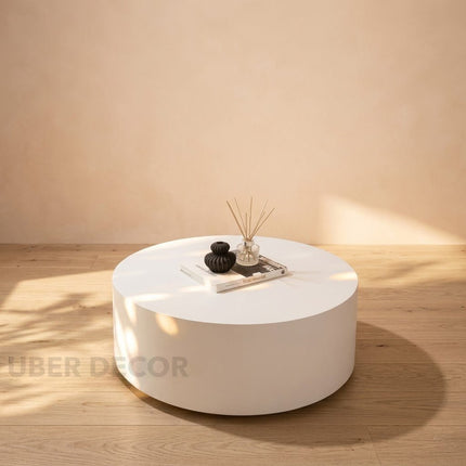 Isar Coffee Table Modern Minimal Contemporary Designer Center Table Custom Finish Smooth Drum Table for Chic Studio Space