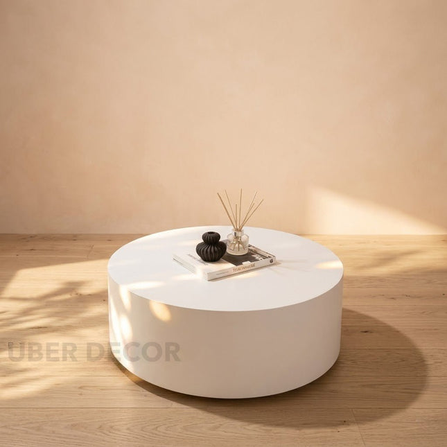 Isar Coffee Table Modern Minimal Contemporary Designer Center Table Custom Finish Smooth Drum Table for Chic Studio Space